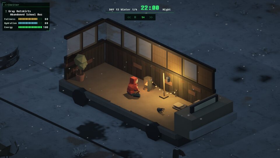 Nine Winters 버스 거처, 눈 오는 밤 · HUD 게이지 표시